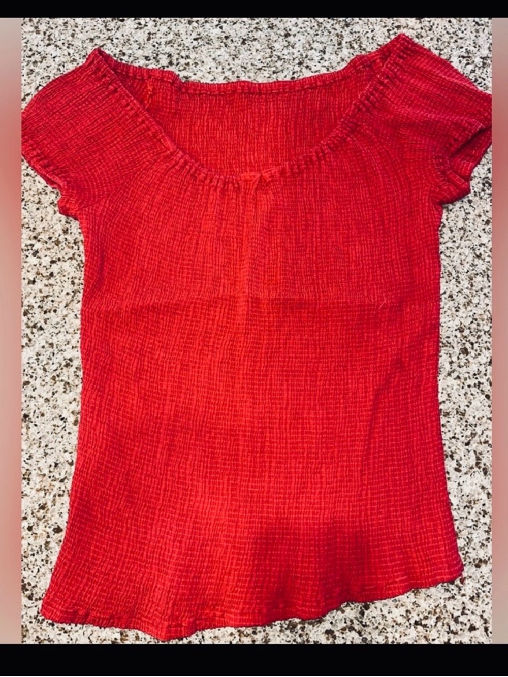 Handmade Red Textured Short Sleeve Stretch Top
